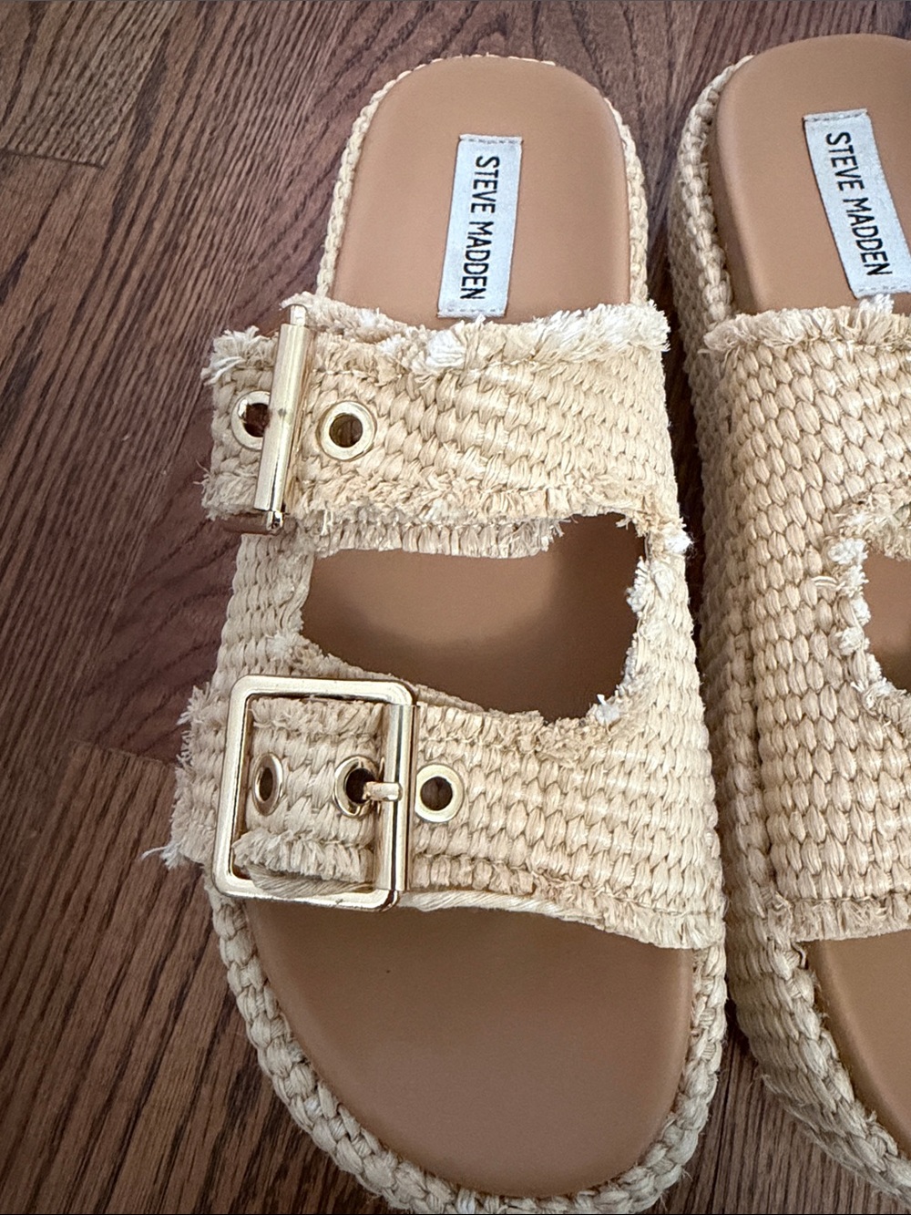 Steve Madden Natural Braided Double-Buckle Slide Sandals - Picture 2 of 5